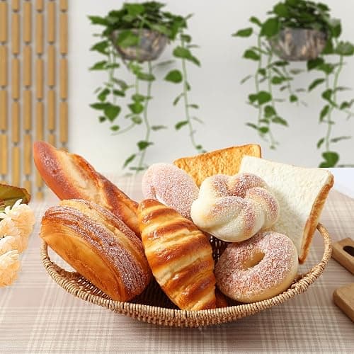 Joeabor 8pcs Artificial Bread Set, Realistic Fake Food for Display, Fake Bread for Decoration, Faux Food Props, Includes Faux Croissant, Dessert, Baguette and Toast thumbnail 2