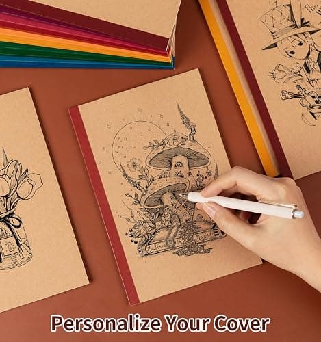 ALKALO 60 Pack Lined Notebook Journals Bulk, A5 College Ruled Composition Notebook, Kraft Cover with Vintage Spines, 8.3”x 5.5”, 15 Colors 60 Pages for School Office Travel thumbnail 2