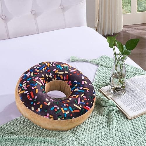 HYSEAS Round Throw Pillow 14 Inch Chocolate Donut, 3D Digital Print Decorative Comfortable Soft Plush Funny Food Shaped Pillow Light Weight Seat Pad Cushion for Couch, Chair, Floor, Sofa thumbnail 2