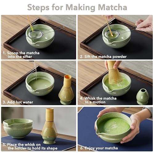 Matcha Whisk Set, Perfect Matcha Kit for Matcha Lovers Includes Ceramic Bowl, Bamboo Whisk, Holder, Scoop, Sifter & Cloth - 7 Pcs Matcha Kit thumbnail 6