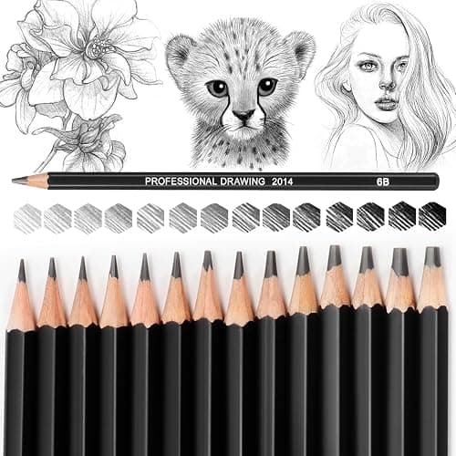 Blendura 14pcs Crayon Dessin Professionnels | 12B 10B 8B 7B 6B 5B 4B 3B 2B HB 2H 4H 6H, Ecriture Douce Croquis Crayon Papier Dessin, Adaptée aux Enfants - Image 1