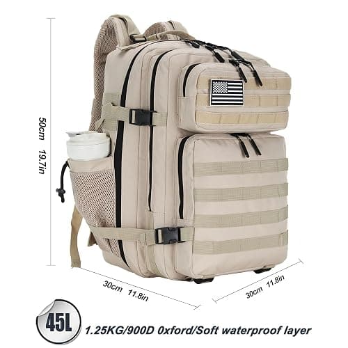 Lovelinks21 45L Tactical Assault Backpack 3 day assault pack with Molle Waterproof backpack Rucksack for Tactical Backpacks (Light Khaki) thumbnail 4