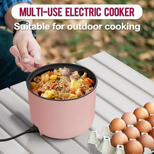 Topwit Hot Pot Electric, 1.5L Ramen Cooker, Portable Non-Stick Frying Pan, Electric Pot for Pasta, Steak, BPA Free, Electric Cooker with Dual Power Control, Over-Heating & Boil Dry Protection, Pink thumbnail 4