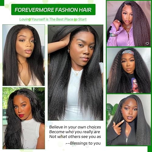 Forevermore Yaki Straight V Part Wig Human Hair Kinky Straight Vpart Human Hair Wig For Black Women 16 Inch Upgrade Glueless U Part Wig Half Wigs Clips In No Leave Out 180% Density Natural Color thumbnail 8