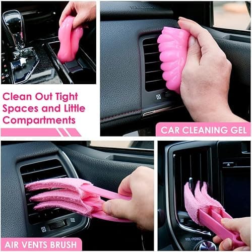 Viewsun Windshield Cleaner Tool, 17Pcs Pink Car Interior Cleaning Kit, Detailing Kit Cleaner, Detailing Brush, Cleaning Gel, Inside Cleaning Supplies Accessories for Women Girl Gift thumbnail 5