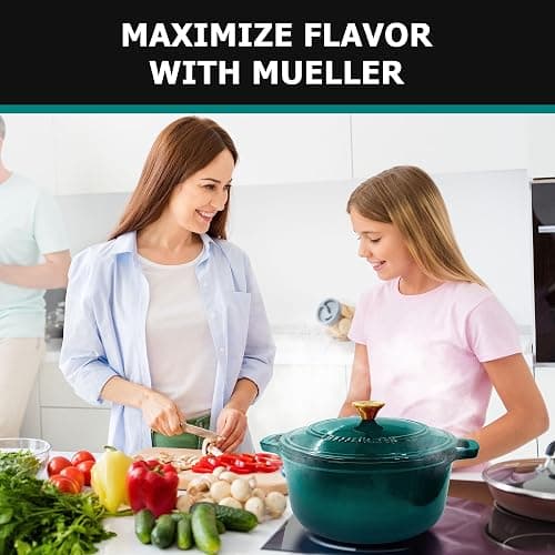 Mueller DuraCast 6 Quart Enameled Cast Iron Dutch Oven Pot with Lid, Heavy-Duty, Oven Safe up to 500° F & Across All Cooktops, Wedding Registry Ideas & Gifts, Emerald thumbnail 8