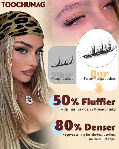 TOOCHUNAG Lash Clusters Kit 12-18mm Manga Eyelash Clusters Kit 144pcs Thick Anime Lashes Clusters Volume Individual Lash Extension Kit Spiky Cluster Eyelashes Extensions with Lash Bond,Seal,Tweezers thumbnail 2