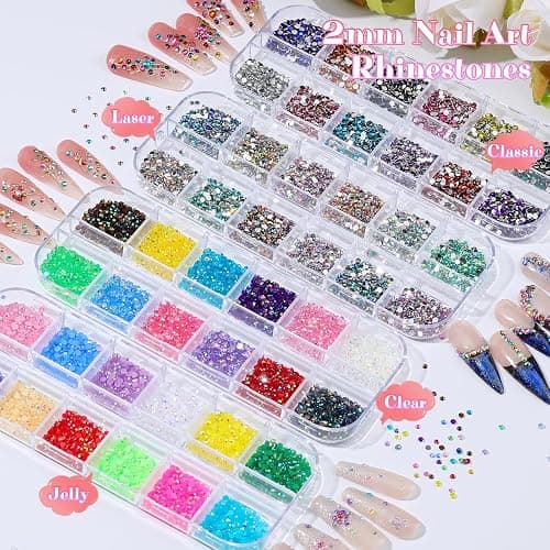 6 Boxes 2mm Nail Art Rhinestones for Bedazzling Kit, Mixed-Color Small Jelly Clear AB Rhinestones Decoration Flatback Pearls Nail Accessories with Tweezers and Brush for Nails DIY Tumblers Face Makeup thumbnail 2