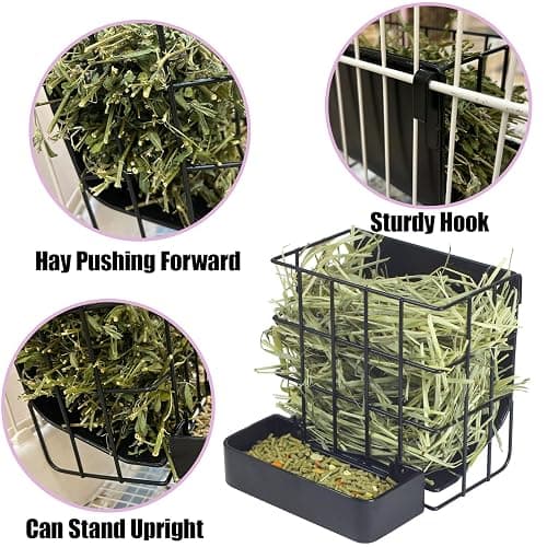 Rabbit Hay Feeder Guinea Pig Hay Feeder, Hay and Food Holder with Hook Heavy-Duty Metal Frame Hay Rack，for Bunny, Guinea Pigs,Chinchillas， Comes with Two Multifunctional Zippers-6.8x6.7x6.6inch thumbnail 4