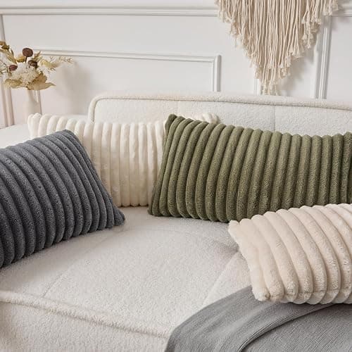 UGASA Lumbar Throw Pillow Cover 12x20 Inch Set of 1 Super Soft Faux Fur Decorative Pillow Case Plush Flannel Texture Accent Rectangle Pillowcase for Sofa Couch Living Room Chair, Cream White thumbnail 5