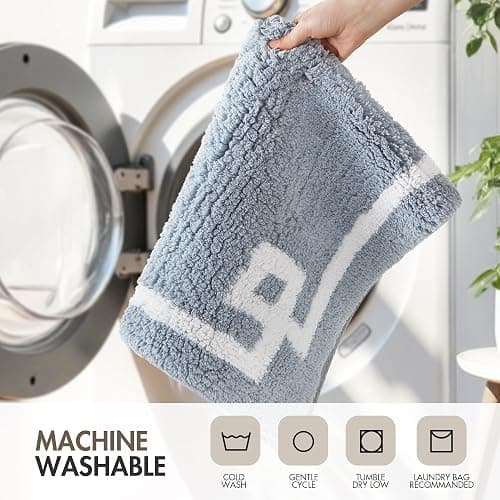 Madison Park Evan 100% Cotton Bathroom Non Slip Backing-Luxurious Tufted Plush Bath Mat Absorbent, Quick Dry, Spa Design Shower Room Décor, 20x30" Blue thumbnail 9