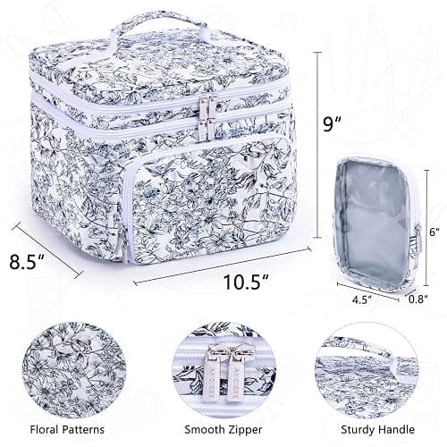 AMOIGEE Double-Layer Sewing Organizer Storage Bag with 2 Detachable Pouches, Large Quilted Sewing Basket for Supplies & Tools, Portable Travel Sewing Kit Case, Gift for Mom(BAG ONLY) thumbnail 3