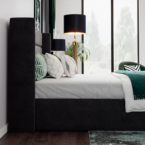 SHA CERLIN Queen Size Lift Up Storage Bed/Velvet Upholstered/Modern Wingback Headboard/Upholstered Platform Bed Frame/Hydraulic Storage/No Box Spring Needed/Black thumbnail 6
