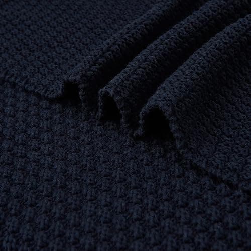 Longhui bedding Dark Navy Blue Knitted Throw Blanket for Couch, Soft, Cozy Machine Washable 100% Cotton Sofa Knit Blankets, Heavy 4.0lb Weight, 60 x 80 Inches, Dark Navy Blue Color. thumbnail 5