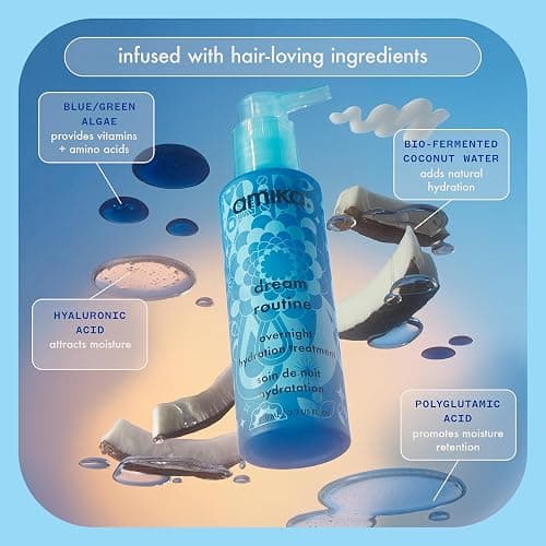 amika dream routine overnight hydrating hair mask | no rinse leave-in treatment for dry hair, ultra-hydrating, with hyaluronic acid for long-lasting moisture thumbnail 3