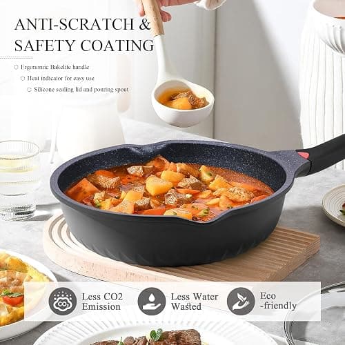 Vinchef New Handle Update 11In/5Qt Aluminum Nonstick Deep Frying Pan with Lid and Heat Indicator, Anti Scratch and Anti Stain Deep Saute Pan, Induction Compatible thumbnail 4