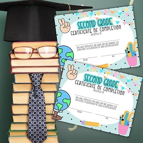 2nd Second Grade Certificate of Completion Graduation Diploma 30pk 8.5x11” 90’s Seed Bracelet Checkered Neutral Award Theme Trendy Minimalist thumbnail 5