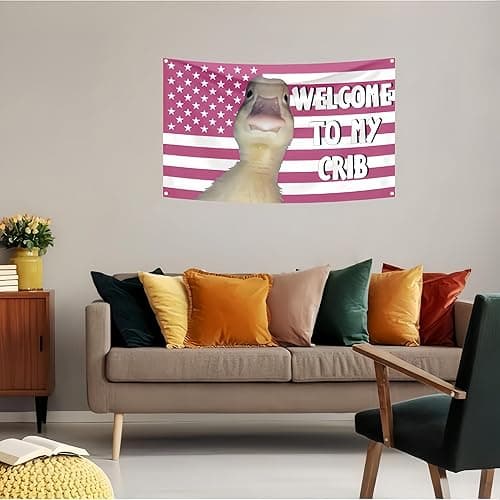 Welcome to My Crib Flag,Funny Tapestry for Bedroom Flags for Room Welcome to My Crib Duck Flag,Fit Wall Decor Bedroom Living Room Dorm Concert Gift thumbnail 6