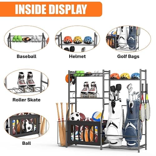 TORACK Golf Bags Stand with Ball Storage, Large Capacity Garage Sports Equipment Organizer thumbnail 4