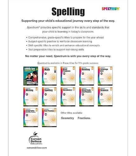 Spectrum Grade 5 Spelling Workbook, Rhyming Words, Dictionary Skills, Prefixes, Suffixes, Vocabulary, Grammar, and More, Language Arts Classroom or Homeschool Curriculum (Volume 32) thumbnail 2