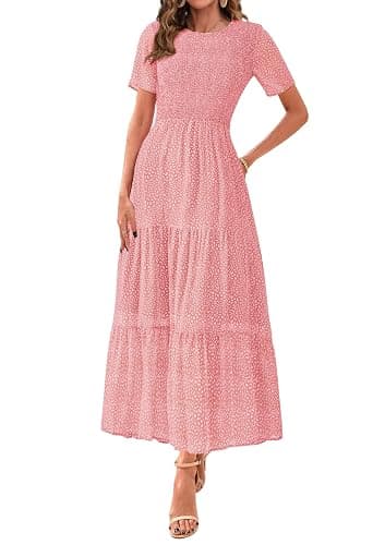 BTFBM Women Casual Short Sleeve Crew Neck Summer Dress Bohemian Floral Printed Flowy Maxi Dresses Tiered Cocktail Dress - Image 1