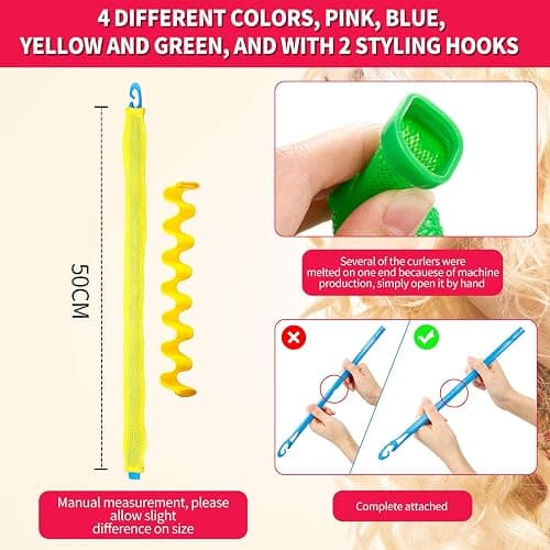 WILLBOND Heatless Wave Curlers Kit - 30 Spiral Hair Rollers, No Heat Hair Waver with 2 Styling Hooks for Multiple Hairstyles (50 cm) thumbnail 2