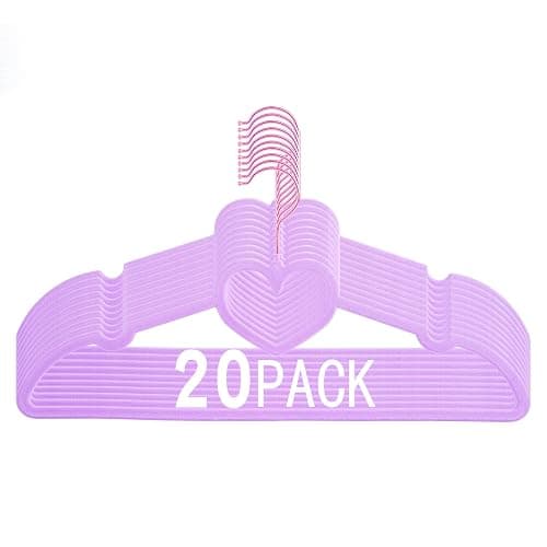 JIUXCF Velvet Hangers 20 Pack, 360° Swivel Rose Gold Hooks, 16" Non Slip Heart Hanger, Thin Clothes Hangers, Durable & Cute Felt Hanger for Adult (Light Purple) - Image 1