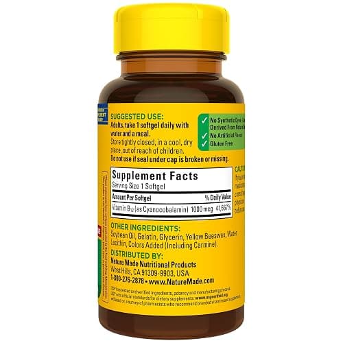 Nature Made Vitamin B12 1000 mcg, Dietary Supplement for Energy Metabolism Support, B12 Vitamins 1000 mcg, 150 Softgels, 150 Day Supply thumbnail 9