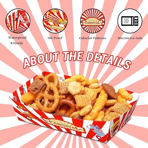 No Folding Required 100 Pack 2 Lb Carnival Food Trays Carnival Party Decorations Disposable Paper Food Serving Trays Nacho Hot Dog Boats Plates Bowls for Circus Theme Graduation Party Supplies thumbnail 4