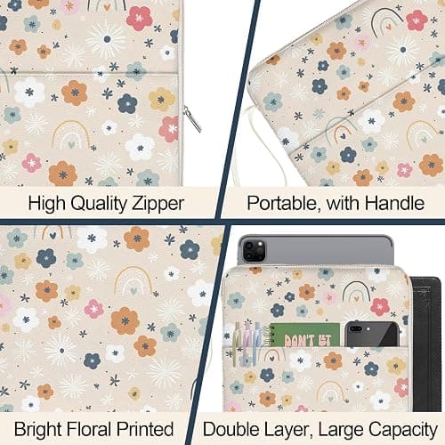 QRZIQRZ Rainbow Book Sleeve Pouch with Zipper, Paperback Book Protector Case,PU Leather Waterproof Book Pouch,Cute Floral Print Travel Book Carrying Case for Book Lovers Women,Book Cover for Hardcover - Cute Rainbow Floral thumbnail 8