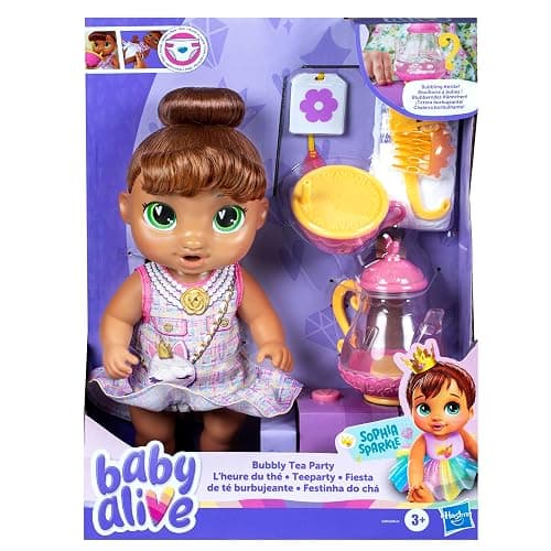 Baby Alive Bubbly Tea Party Sophia Sparkle Doll with Teapot Accessories, Brown Hair, 11 Inches, Kids Toys, Ages 3+ thumbnail 3