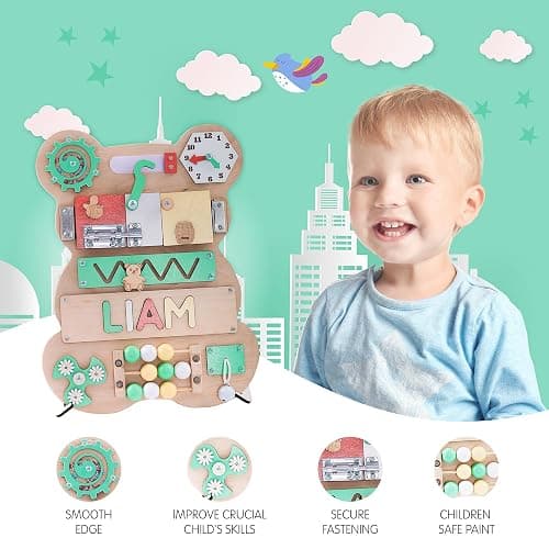 Nabytok Customized Name Puzzle for Toddlers (Fixed I J Letters) Personalized Toddlers Busy Board, Baby Personalized Board for 1-5 Years Old, First Birthday Gift, Montessori Toys (Khaki) thumbnail 5