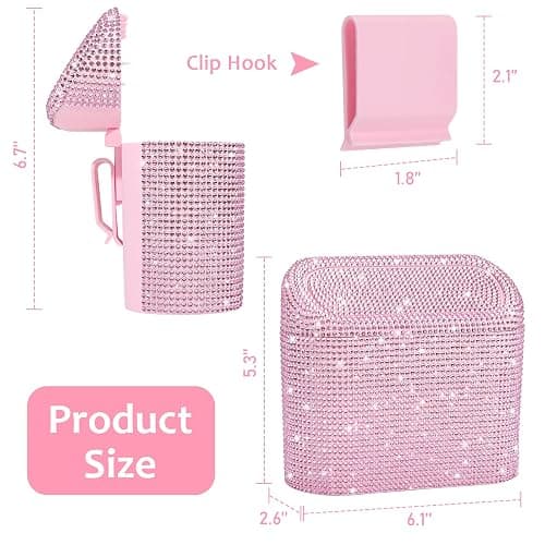 Accmor Bling Car Trash Can with Lid, Leak-Proof Mini Vehicle Trash Bin Automotive Dustbin Organizer Storage, Sparkling Crystal Trash Bag Container with 30pcs Garbage Bags for Car, Home, Office (Pink) thumbnail 2