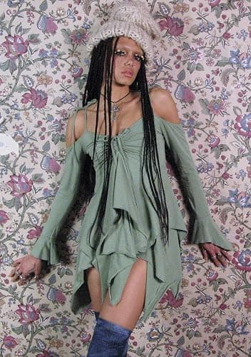 Dolls Kill F is for Fairies Dress by Current Mood | Fairycore Mini Dress with Off-Shoulder Sleeves, Tie Straps, and Ruched Bust thumbnail 3