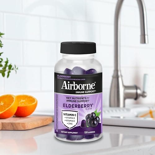 Airborne Elderberry + Zinc & Vitamin C Gummies for Adults, Immune Support with Antioxidants Vitamins C, D & E, 130 Count, Elderberry Flavor thumbnail 12
