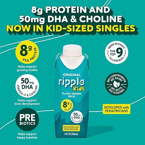 Ripple Kids Original Plant Based Milk | Pediatrician Recommended | 8g Pea Protein | Shelf Stable | Vegan & Non GMO Certififed | Dairy, Soy, Nut, Gluten, and Lactose Free | 8 Fl Oz (Pack of 12) thumbnail 5