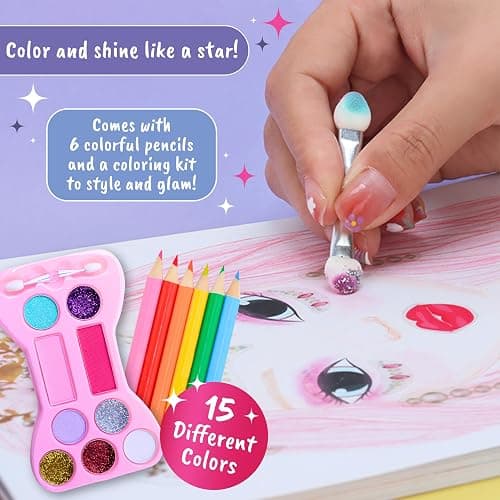 BSCOOL Make-up Artist. 3 in 1 Fun Makeup, Sticker, Coloring Kit, Includes Color Pencils, Makeup Palette, and 200+ Stickers. for Girls Ages 5,6,7,8. Christmas Gift for Girls thumbnail 4