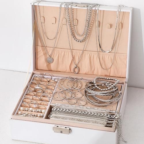 FAXHION 68 Pcs Gold Jewelry Set for Women with 7 Necklace, 17 Bracelet, 5 Hoop Earrings, 15 Stud Earrings, 24 Knuckle Rings for Women Jewelry Set for Women Gift thumbnail 6