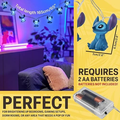 Disney Stitch LED String Lights 10 pcs, Fairy Lights Kids Teenagers Adults 150cm, Indoor Bedroom Dorm Decor Accessories thumbnail 3