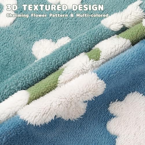 Luciphia Waterproof Pet Blanket for Medium Large Dogs Washable Fluffy Thick Jacquard Shag Fleece Warm Sherpa 3D Textured Flower Print for Cats Puppy Couch Protection (Green,40x28 inches) thumbnail 7