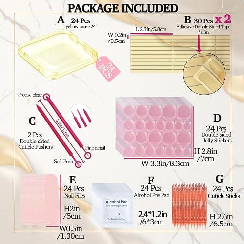 24PCS Press On Nail Packaging Case Yellow with 158Pcs Nail Tool Supplies | Press On Nail Box for Fake Nails with Nail Prep Kits,3x3in Nail Storage Cases Bulk for Nail Business,Art DIY thumbnail 4