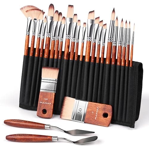 26pcs Paint Brush Set, Fuumuui Professional Acrylic Paint Brushes Complete Range of Sizes with Upgraded Short Handle Wide Flat Paintbrush for Acrylic, Oil, Watercolor and Gouache thumbnail 7