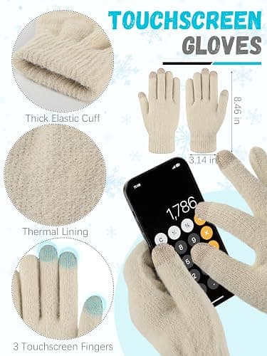 Winter Beanie Hat Scarf Gloves, Warm Fleece Knit Hat Long Scarf Neck Warmer Touch Screen Winter Gloves Set Gifts for Women thumbnail 4