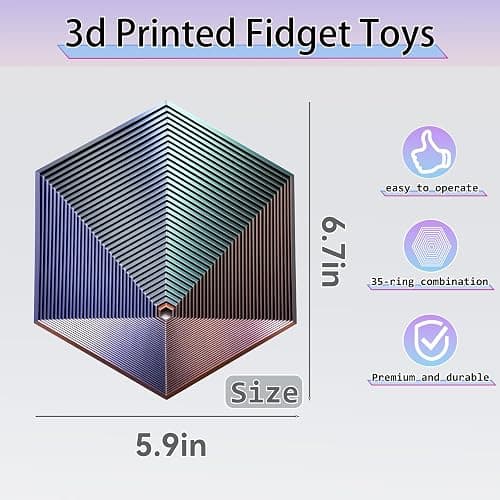Fractal Fidget Hexagon - Suitable for Relieving Stress, Anxiety, and Tension | Autism, ADHD | Desk Adult Fidgeting Stress Relief Gift (Green Purple Copper 35 Rings) thumbnail 2