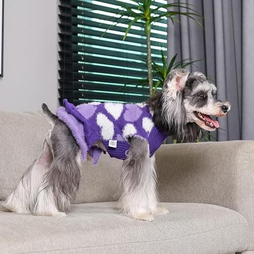 CuteBone Purple Heart Dog Sweater Dress for Small Dogs Girl, Soft and Stretchy Dog Sweater for Medium Large Dogs, Pullover Pet Winter Clothes Ruffle Dress Cat Apparel DS101XL thumbnail 2