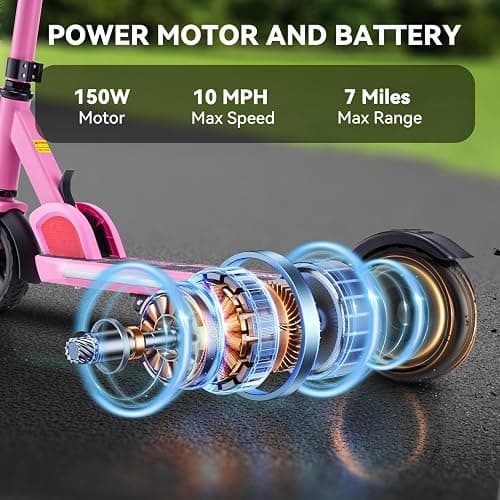 Caroma Electric Scooter for Kids Ages 6-14, 150W/180W Motor,10 MPH Max Speed & 7 Miles,Adjustable Height & Speed,Colorful Lights,LED Display,Foldable Kids Electric Scooter 132 Lbs Max Load thumbnail 4