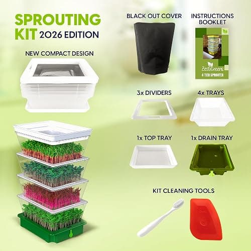 ZESTIGREENS 4-Tier Sprouting Kit with Drain Spout – Stackable Seed Sprouter Trays for Growing Fresh Sprouts at Home – BPA-Free, Easy Rinse & Drain System thumbnail 3