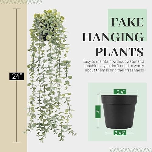 Der Rose 1Pcs Fake Plants Hanging Artificial Potted Faux Eucalyptus Plants for Modern Boho Farmhouse Bathroom Office Desk Wall Book Shelf Living Room Aesthetic Decor Indoor thumbnail 3