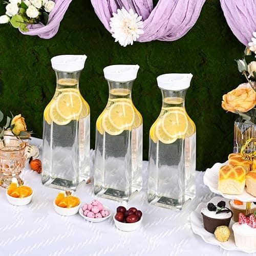 Set of 4 Plastic Carafe with Lid, 50 Oz Carafes for Mimosa Bar, Square Base Juice Containers, Water Bottle, Milk Container, Clear Beverage Containers for Fridge- HAND WASH ONLY thumbnail 6
