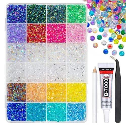 qiipii 24000Pcs 18 Color 3mm Transparent AB Resin Rhinestones w B7000 Glue for Bedazzling Crafting Flatback Colorful Stones Crystals Gems Diamonds Charms for Nails Face Makeup Tumblers Bottles Crafts - Image 1